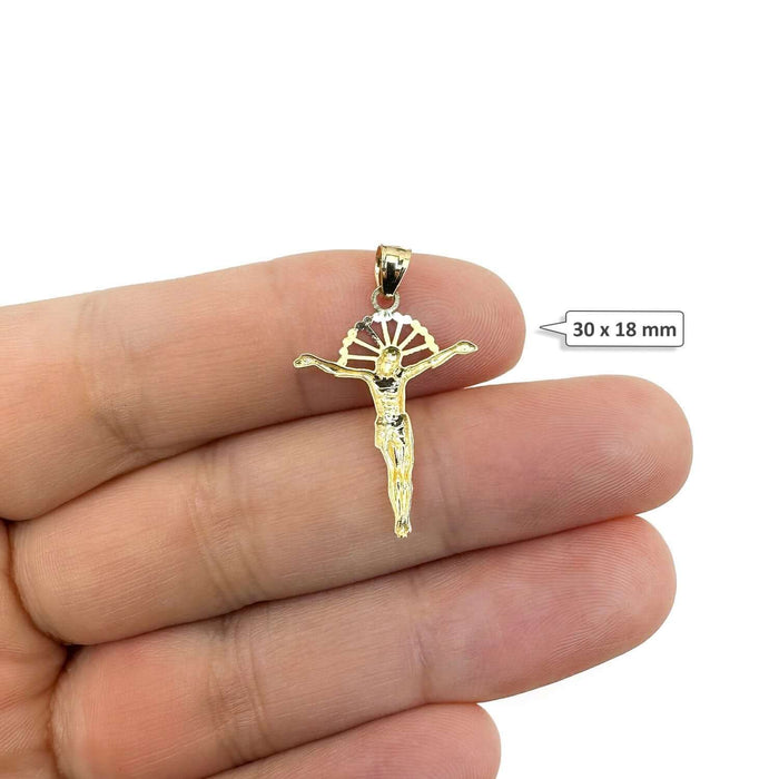 10K Gold Yellow White Diamond-Cut Jesus With Halo Crucifix Pendant 1.18"-1.77"