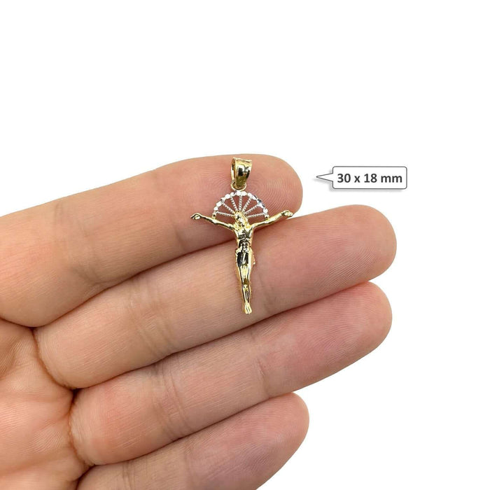 10K Gold Yellow White Diamond-Cut Jesus With Halo Crucifix Pendant 1.18"-1.77"