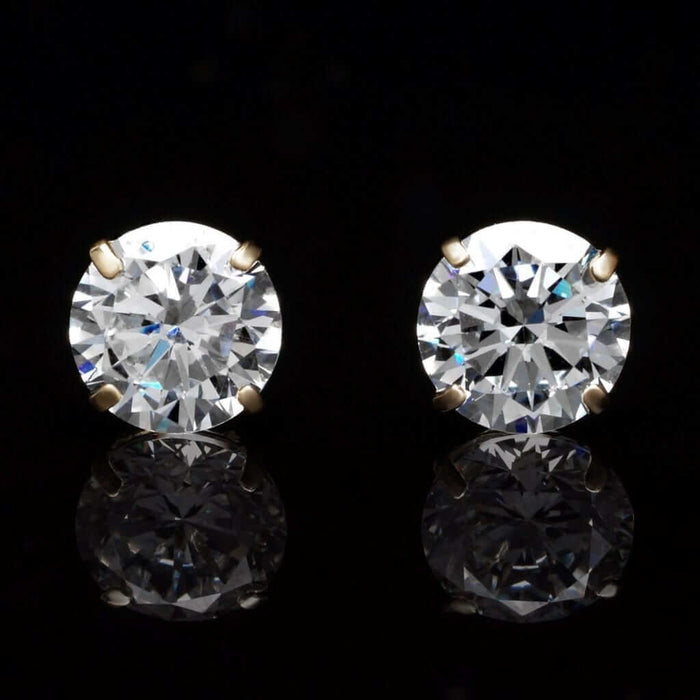 2CT CZ 14K Yellow Gold Push-Back Stud Earrings 6mm