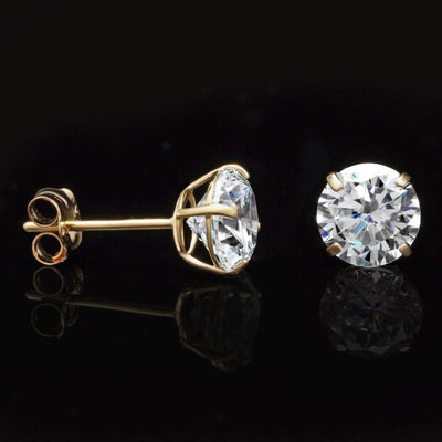 2CT CZ 14K Yellow Gold Push-Back Stud Earrings 6mm