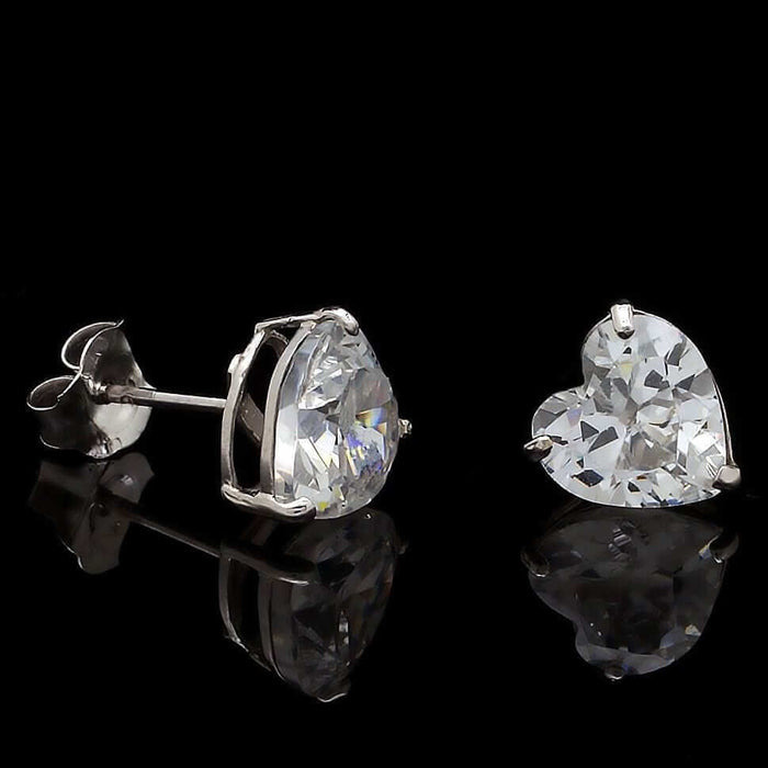 2Ct Brilliant CZ Heart Push Back Stud Earrings 14K White Gold