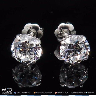 2CTW CZ Round 14K White Gold Screw Back Stud Earrings 6mm