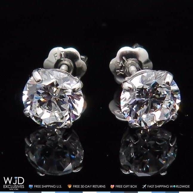 2CTW CZ Round 14K White Gold Screw Back Stud Earrings 6mm