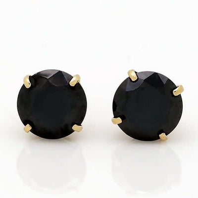 2CTW Simulated Black Diamond Round 14K Yellow Gold Push Back Stud Earrings 6mm
