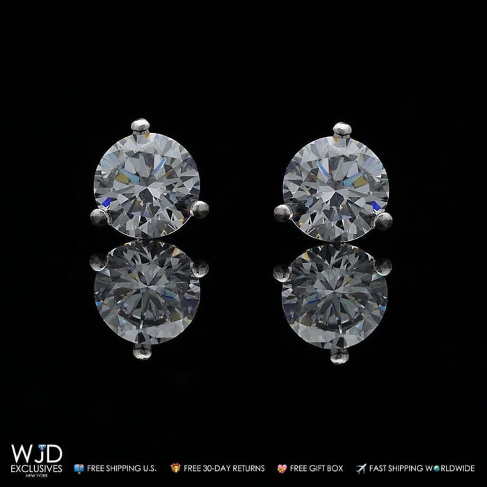 2Ct CZ 14K White Gold Martini Set 6mm Push Back Stud Earrings