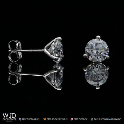 2Ct Created Diamond 14K White Gold Martini Set 6mm Pushback Stud Earrings