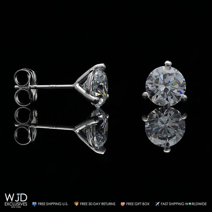 2Ct Created Diamond 14K White Gold Martini Set 6mm Pushback Stud Earrings
