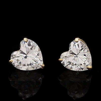 2CTW CZ Heart 14K Yellow Gold Stud Push-Back Earrings 6mm