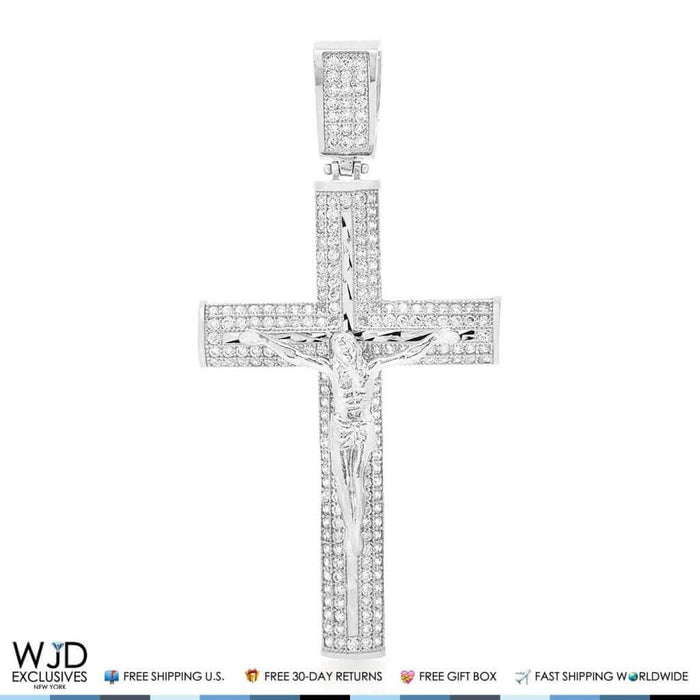 2Ct CZ Jesus Crucifix Cross Charm Pendant 14k White Gold