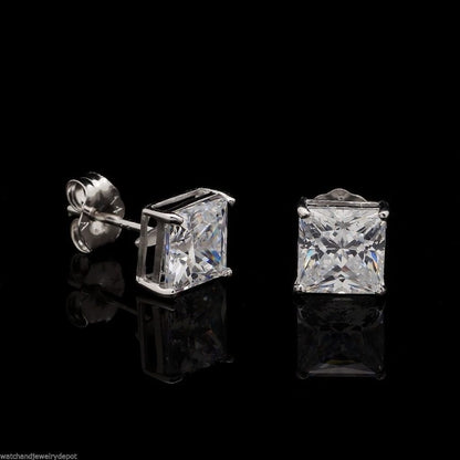 2CTW CZ Princess Cut Solitaire Stud Earrings 14K White Gold 6mm