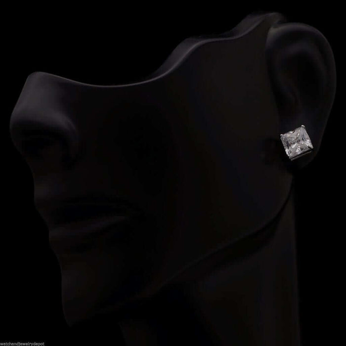 2CTW CZ Princess-Cut Solitaire Stud Earrings 14K White Gold 6mm