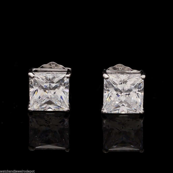 2CTW CZ Princess-Cut Solitaire Stud Earrings 14K White Gold 6mm