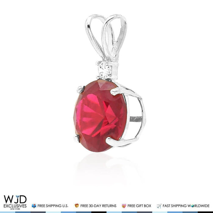 2Ct CZ & Ruby Solitaire Pendant 14K White Gold 0.6"
