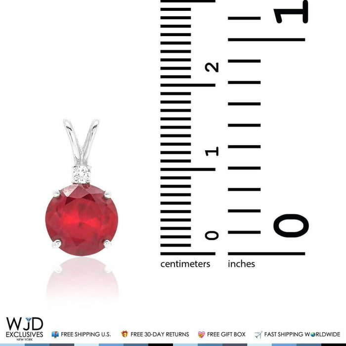 2Ct CZ & Ruby Solitaire Pendant 14K White Gold 0.6"