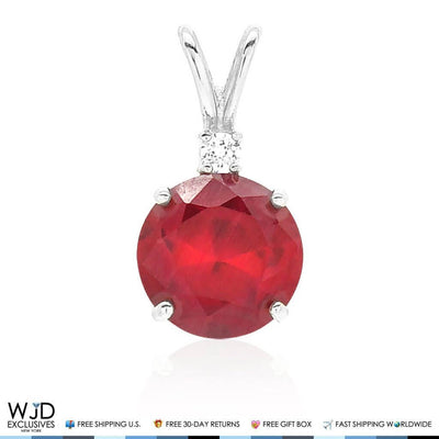 2Ct CZ & Ruby Solitaire Pendant 14K White Gold 0.6"