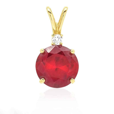 2Ct CZ & Ruby Solitaire Pendant 14K Yellow Gold 0.6"