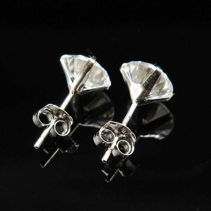 2CTW CZ 14K White Gold Brilliant-Cut Push Back Stud Earrings 6mm
