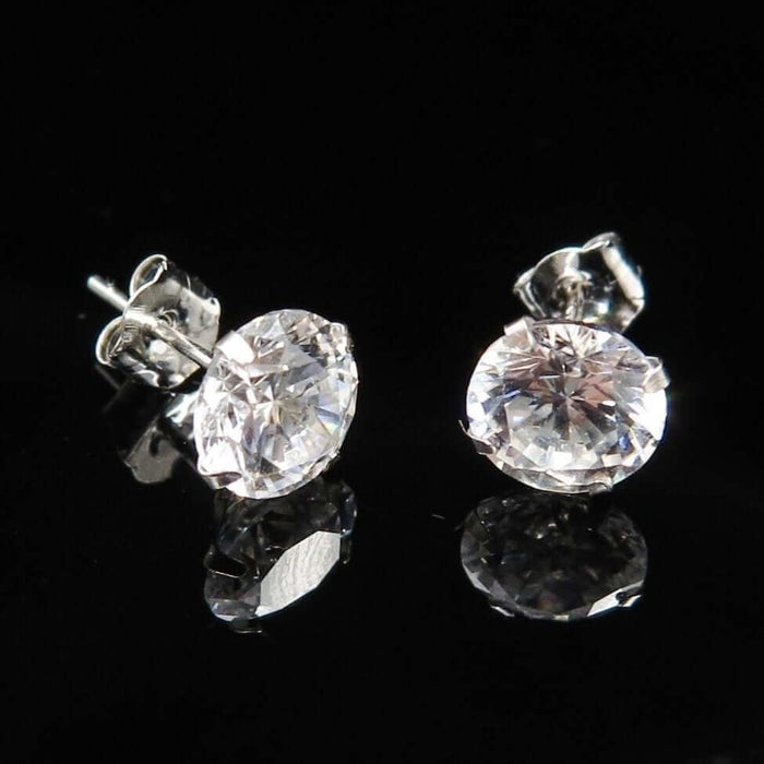 2CTW CZ 14K White Gold Brilliant-Cut Push Back Stud Earrings 6mm