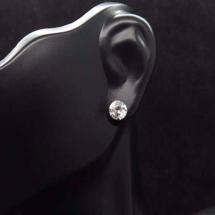 2CTW CZ 14K White Gold Brilliant-Cut Push Back Stud Earrings 6mm