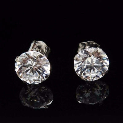 2CTW CZ 14K White Gold Brilliant-Cut Push Back Stud Earrings 6mm