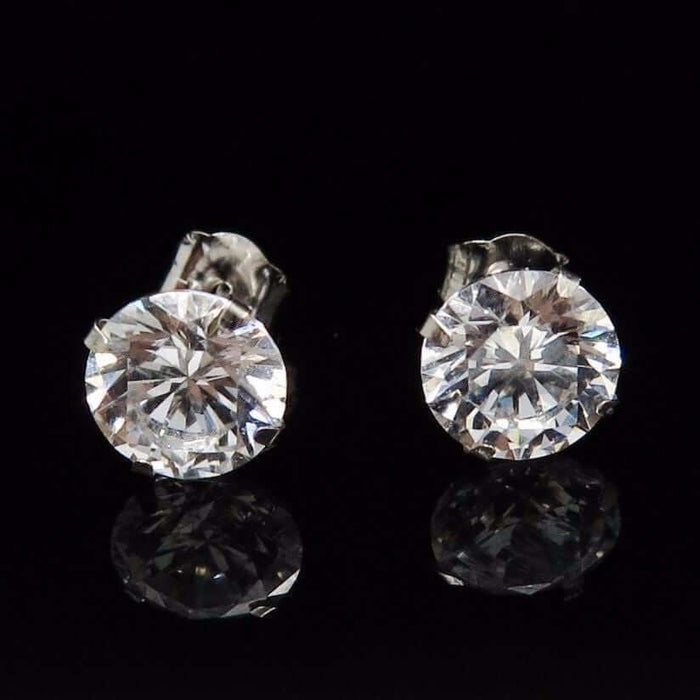 2CTW CZ 14K White Gold Brilliant-Cut Push Back Stud Earrings 6mm