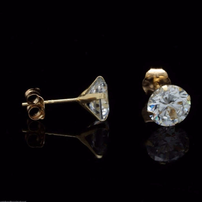 2Ct CZ Diamond-Cut 14K Yellow Gold Push Back Stud Earrings 6mm