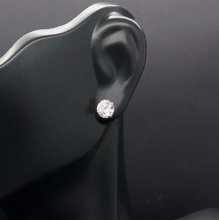 2CT CZ 14K Yellow Gold Round Brilliant Screw Back Earrings 6mm