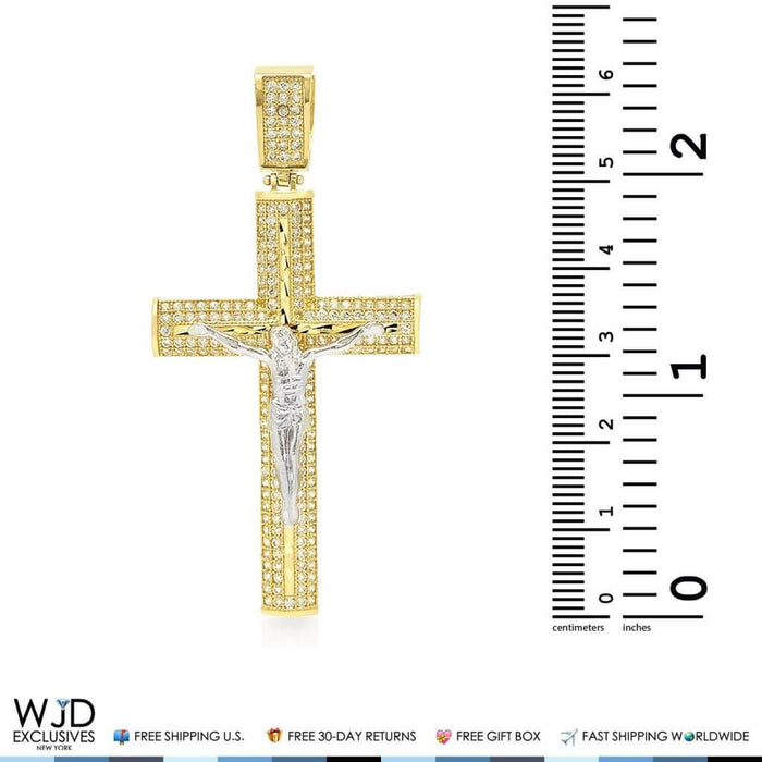 2Ct CZ Jesus Crucifix Cross Pendant Two-Tone Solid 14K Gold