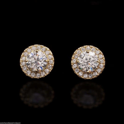 14K Gold CZ Halo Cluster Push Back Stud Earrings 9mm
