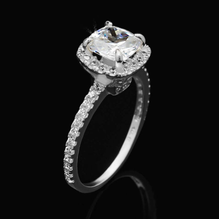2Ct CZ Cushion-Cut 14K Gold White Halo Engagement Ring
