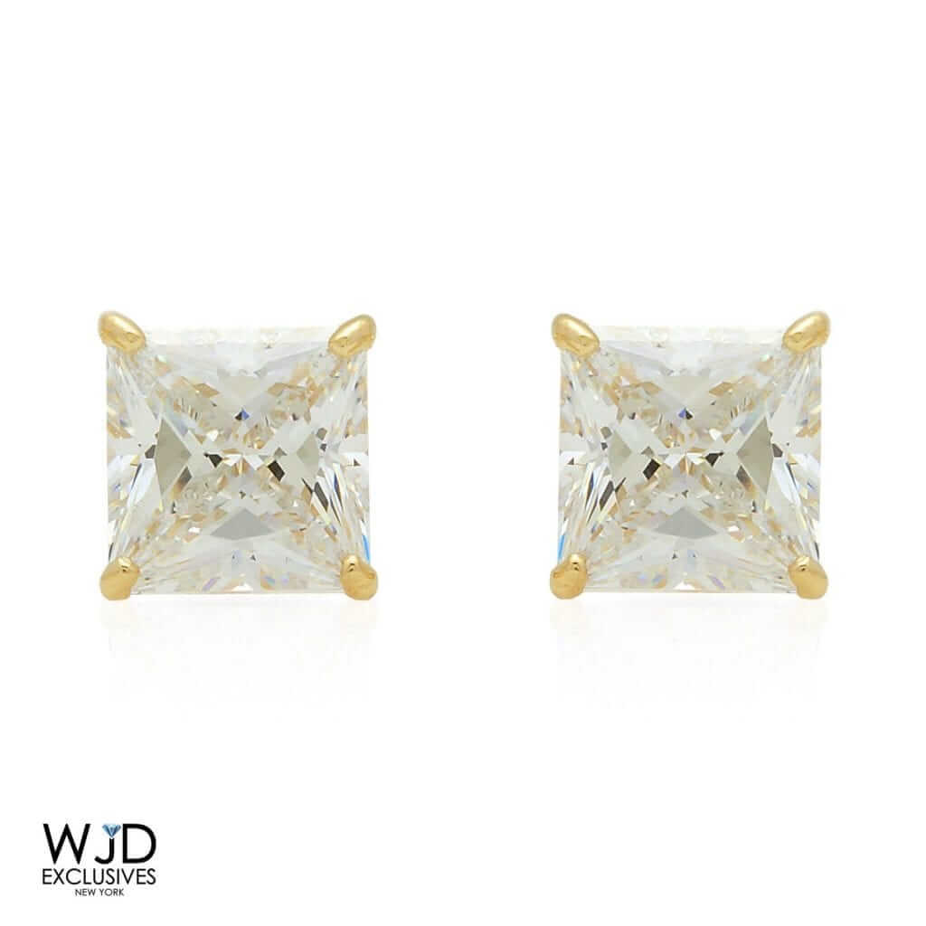 2Ct CZ Princess-Cut 14K Yellow Gold Screw Back Stud Earrings
