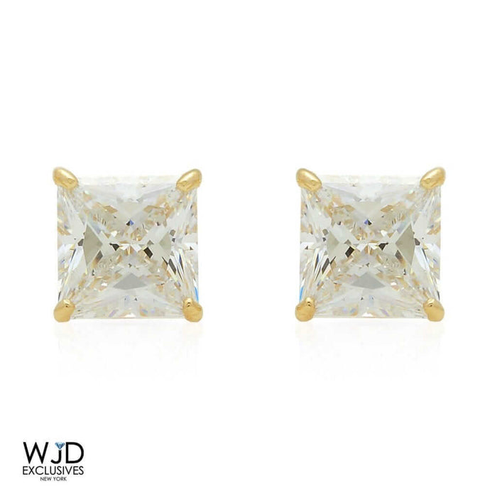 2Ct CZ Princess-Cut 14K Yellow Gold Screw Back Stud Earrings