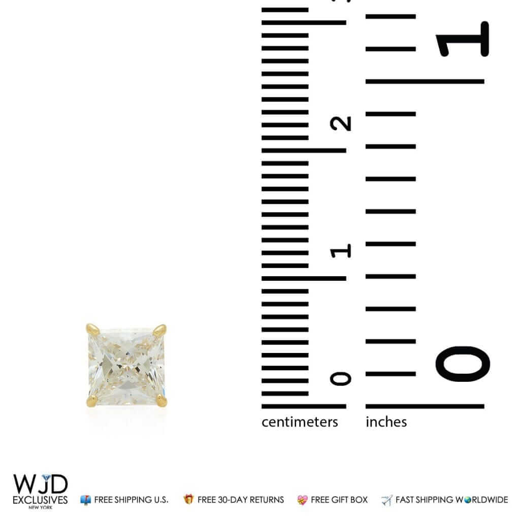2Ct CZ Princess-Cut 14K Yellow Gold Screw Back Stud Earrings