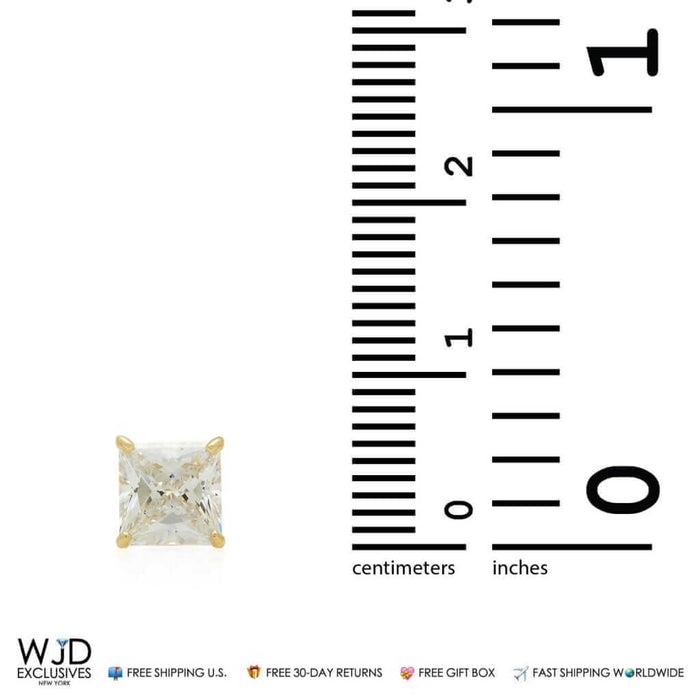 2Ct CZ Princess-Cut 14K Yellow Gold Screw Back Stud Earrings