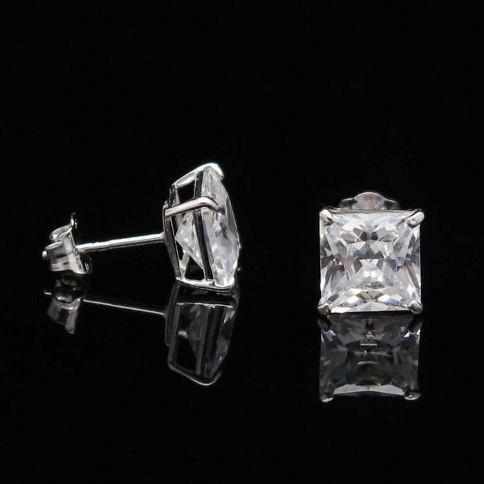 14K White Gold 2CTW CZ Princess-Cut Push Back Stud Earrings