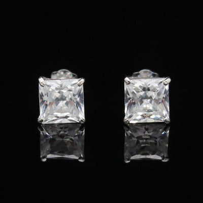 14K White Gold 2CTW CZ Princess-Cut Push Back Stud Earrings