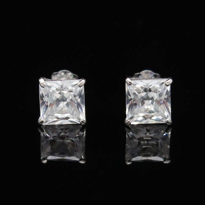 14K White Gold 2CTW CZ Princess-Cut Push Back Stud Earrings