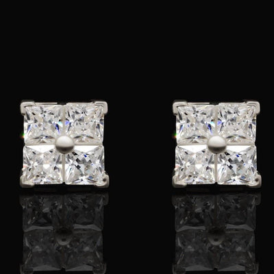 14K White Gold 2Ct Princess CZ Square Stud Earrings 7mm