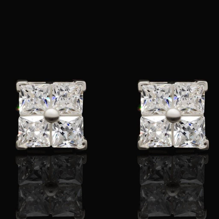 14K White Gold 2Ct Princess CZ Square Stud Earrings 7mm