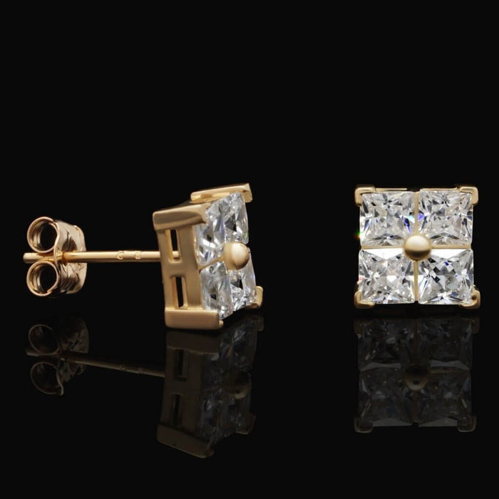 2Ct Princess-Cut CZ Square Stud Earrings 14K Yellow Gold