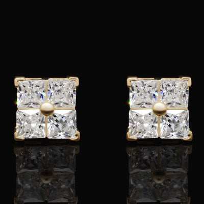 2Ct Princess-Cut CZ Square Stud Earrings 14K Yellow Gold