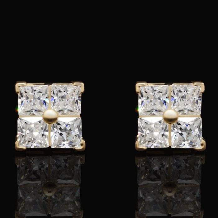 2Ct Princess-Cut CZ Square Stud Earrings 14K Yellow Gold