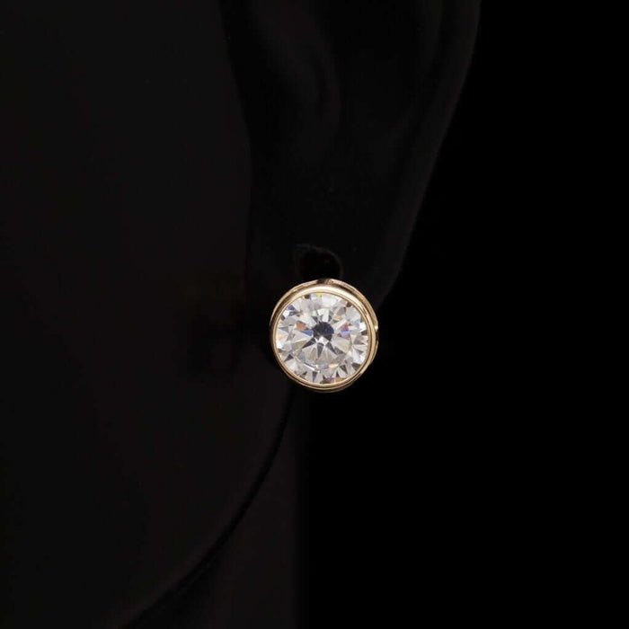 2CTW CZ 14k Yellow Gold Bezel Round Screw Back Stud Earrings 6mm