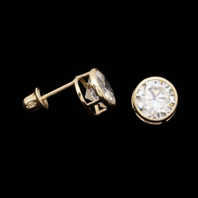 2CTW CZ 14k Yellow Gold Bezel Round Screw Back Stud Earrings 6mm