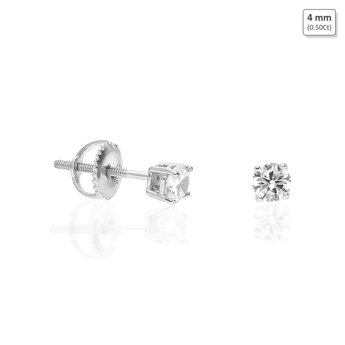 925 Sterling Silver Round CZ Solitaire Screw Back Stud Earrings