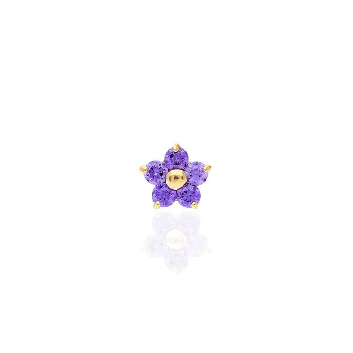 14K Gold Birthstone Flower Nose Bone Stud Ring 20G