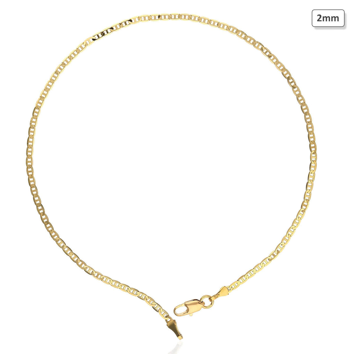 10K Yellow Gold 2mm-6mm Anchor Mariner Anklet (Solid Links) 10"
