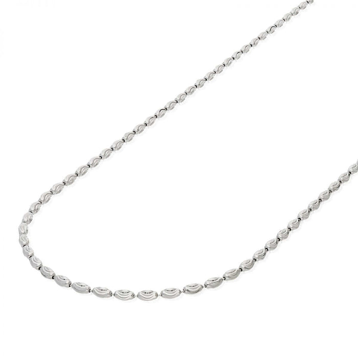 Sterling Silver 2mm-4mm White Half Moon-Cut Oval Barrel Beaded Chain (Solid Links) 18"-26"