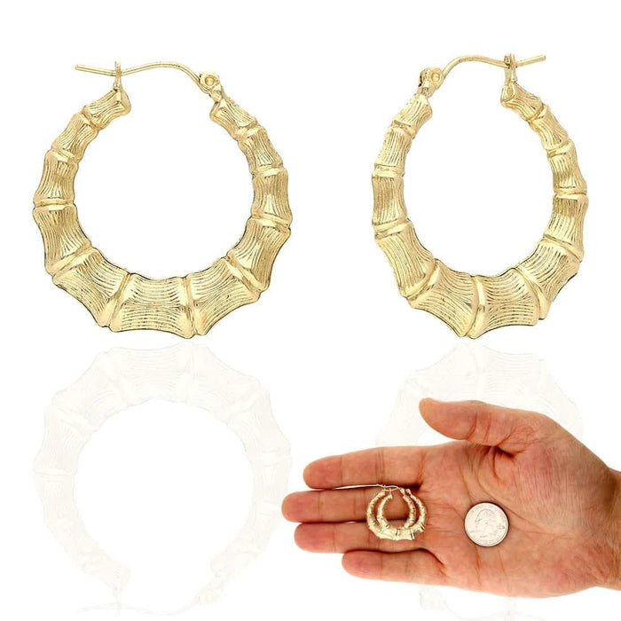 10K Yellow Gold Bamboo Hoop Earrings 17-85mm