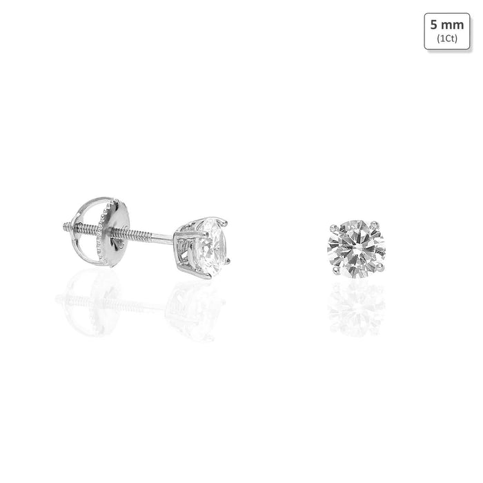 925 Sterling Silver Round CZ Solitaire Screw Back Stud Earrings